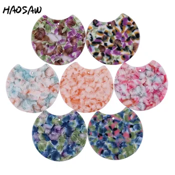 

HAOSAW 35*38MM 4Pcs/Lot HandMade/Acetic Acid Charm/Incomplete Round Shape/DIY Jewelry Making/Jewelry Accessory/Earring Findings