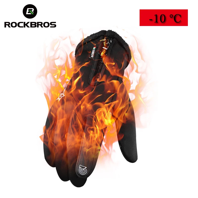 ROCKBROS الشتاء الدراجات دراجة قفازات يندبروف الحرارية الدافئة قفازات صوف الرجال النساء دراجة نارية الثلوج التزلج الرياضة الدراجة قفاز