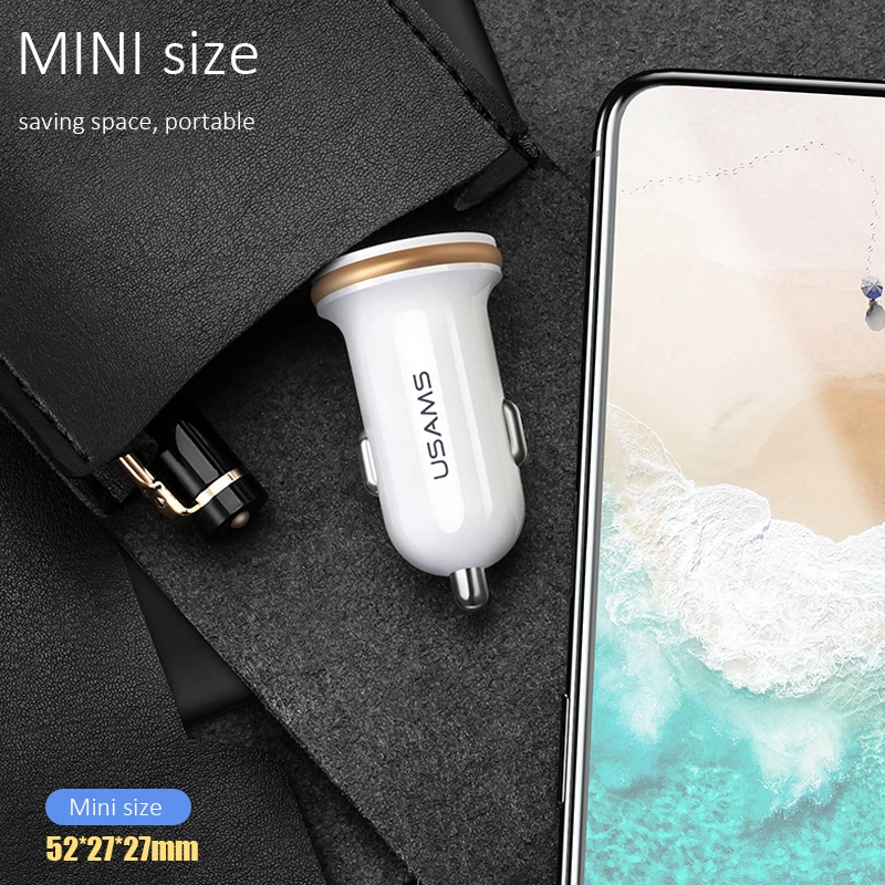 المزدوج USB شاحن سيارة ، USAMS 5 V/2.4A الهاتف المحمول شاحن آيفون X سامسونج s9 s8 Xiaomi البسيطة USB محول سيارة الهاتف شاحن