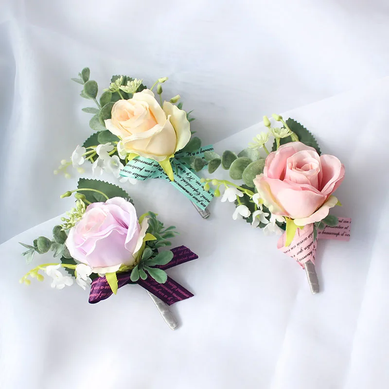 wedding wrist corsages boutonnieres bridal groom marriage pink red roses flower (7)