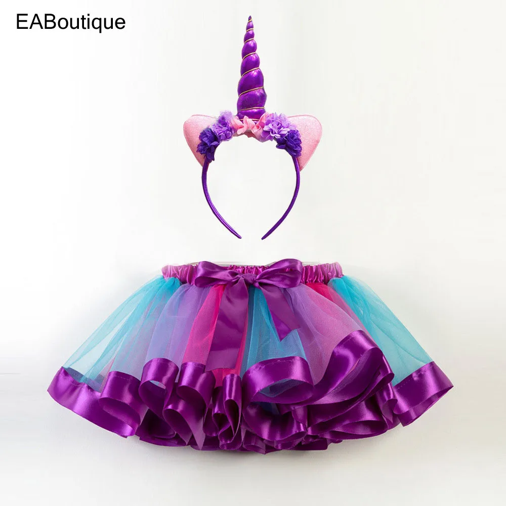 

EABoutique new baby skirt cute rainbow tutu 2pcs Headwear+skirt baby girl skirt for 3-8 year S0420