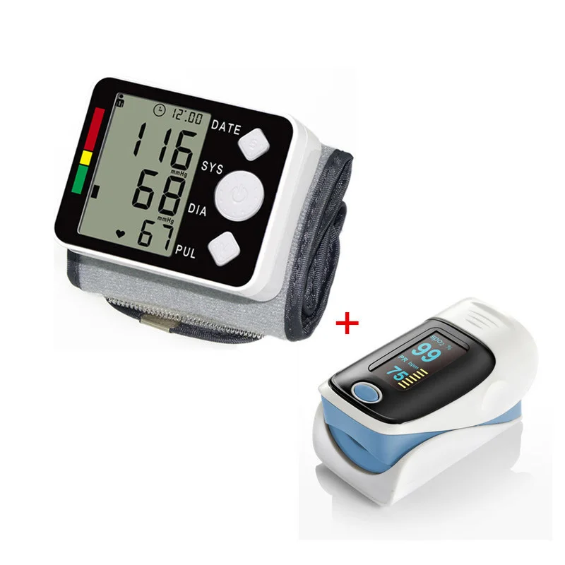 

Digital Wrist Blood Pressure Monitor Portable Automatic Sphygmomanometer Tonometer and SpO2 Saturation Meter Fingertip Oximeter