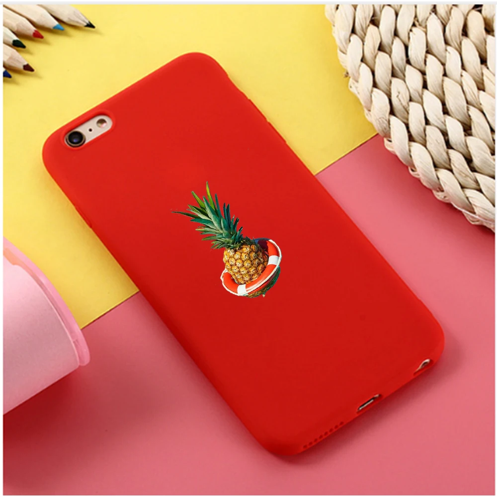 Candy Color phone Case Cartoon Pineapple For iphone X 7 8  XR XSMAX Black silicone case Pink Red Black Yellow purple White Cover