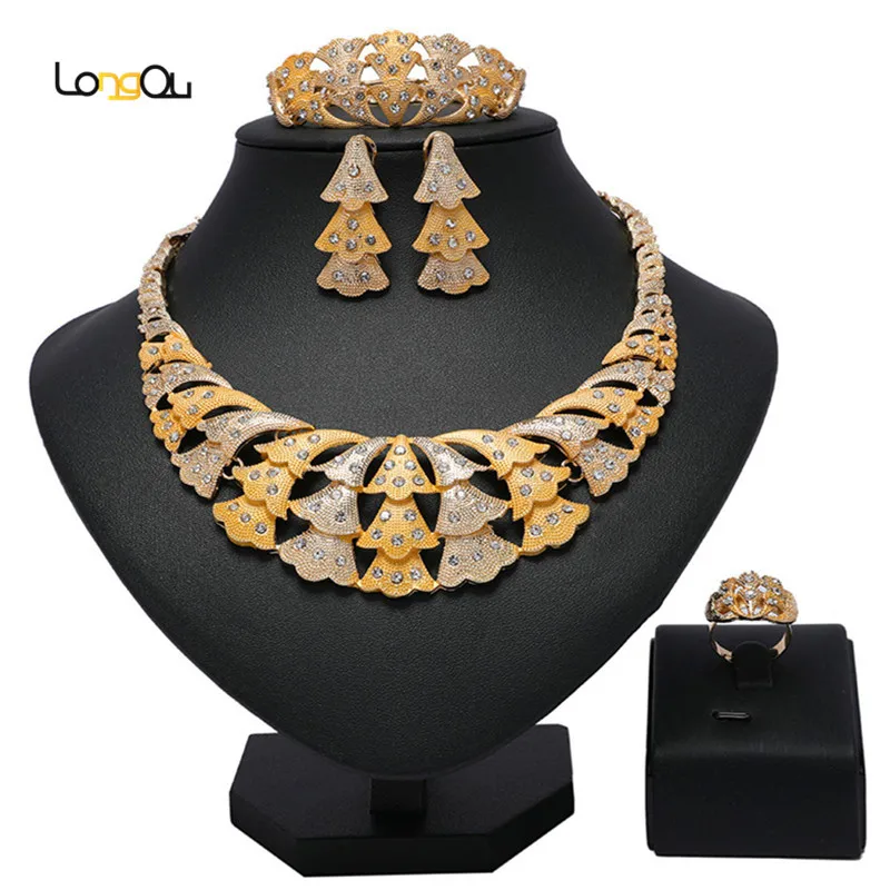 

Longqu 2019 Dubai gold colorful Jewelry Set Brand Nigerian wedding women accessories jewelry set Wholesale statement jewelry set