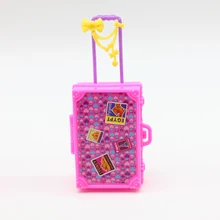 Kids Toy Plastic 3D Cute Travel Suitcase Luggage Case Trunk For Barbie Doll House Gift Toys
