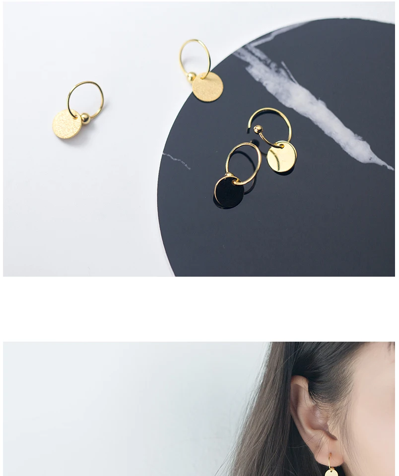 Exquisited 925 Sterling Silver Gold Color Small Hoop Earrings for Women Oval Coin Disc Minimalist Ear Piercing Huggie Earrings (1)