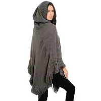 Nouveau Femmes dames gland Cape manteau frange Poncho Oblique rayure manteau bohème châle écharpe 2