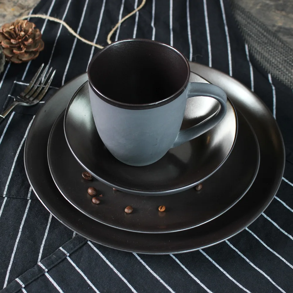 

NIMITIME Nordic Style Simple Ceramic Tableware Dark Shaped Plate Disc Steak Dish Restaurant Water Milk Mug Home