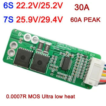 

6S 7S 25.2V 29.4V 30A Li-ion Lithium Battery Protection Board 60A peak lipo BMS 6 7 cells mos for car washer electric drill