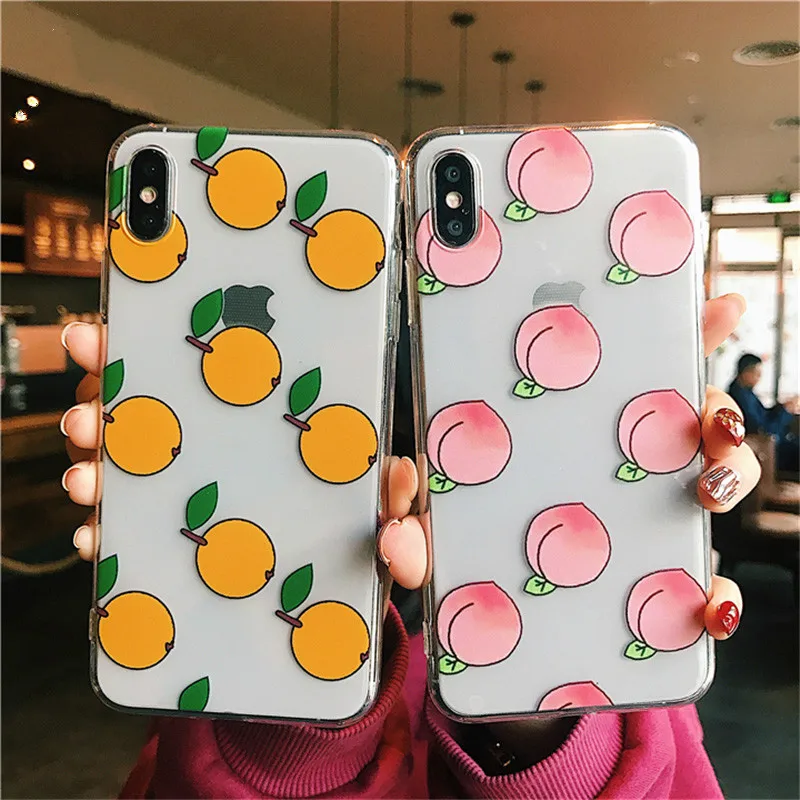 

Fresh and transparent Phone Case For iPhone7 8 6 summer orange peach transparent soft TPU Phone Case For iPhoneX XR Phone Case