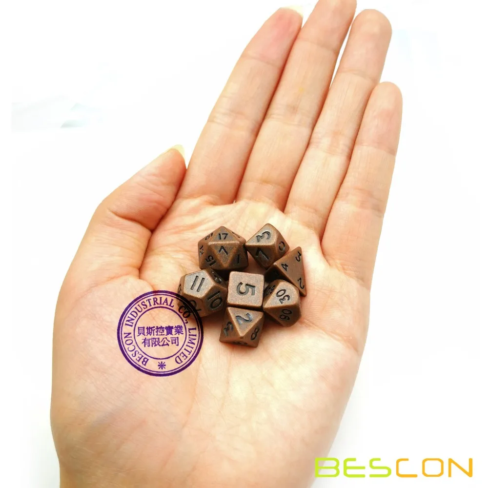 Bescon 10 мм Мини твердые металлические игральные кости набор античная медь, мини металлические многогранные D& D RPG миниатюрные игральные кости 7-sets