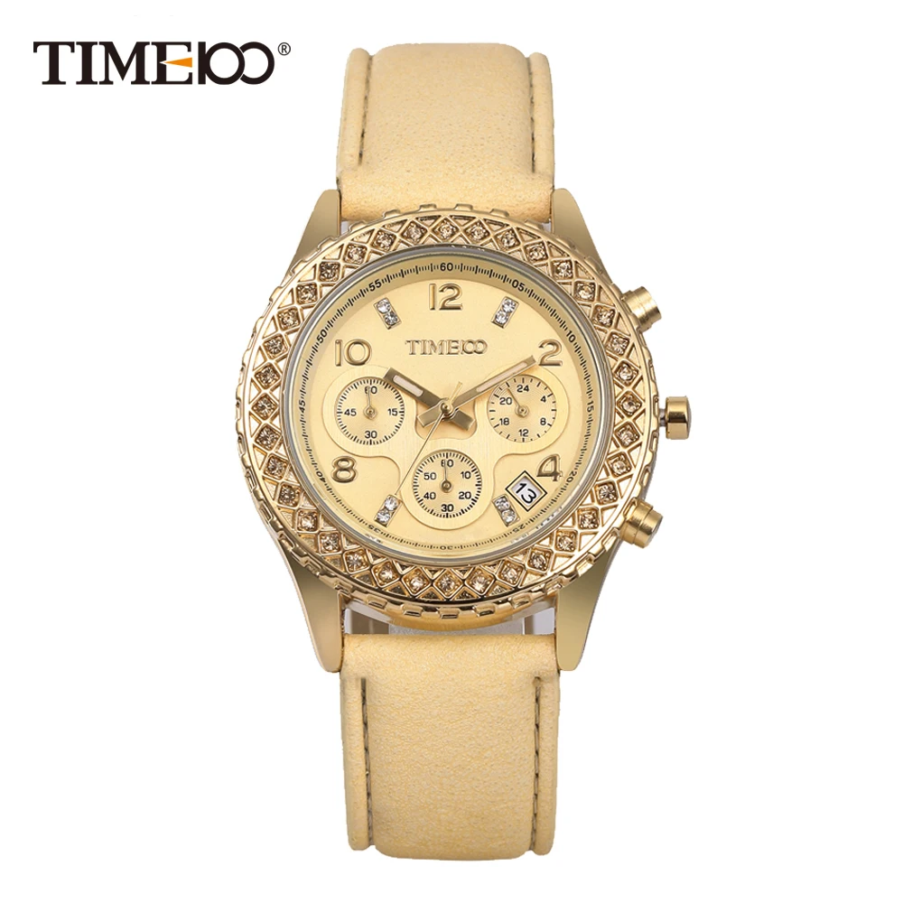 Time100 Fashion Casual Watches Women Quartz Watches Gold Leather Strap