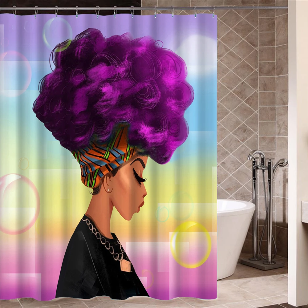 High Quality Custom Waterproof Bathroom African Woman Shower Curtain Polyester Fabric Bathroom