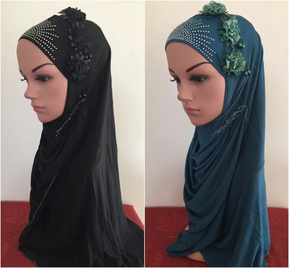 Fashion Women Ladythree flowers muslim hijab rhinestones Hijab Islamic