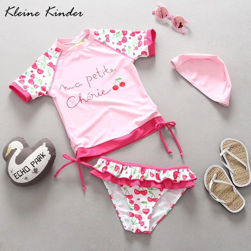 

baby girl swimwear kids UPF50+ pink cherry print two pieces sexy swimsuits for girls beach wear pool bathing suit rash guards