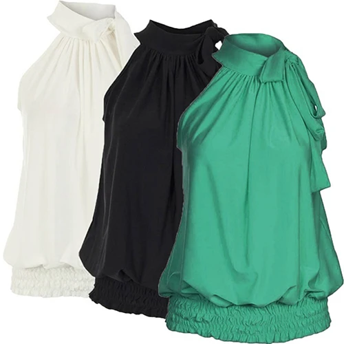 

Women's Sexy Casual Pleated Halter Neck Elastic Hem Sleeveless Vest Tops 09WG