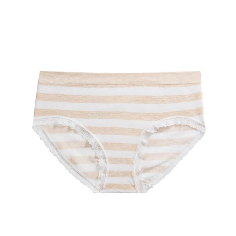 

Seamless colored cotton panties for ladies Lady's triangle seamless panties with colored cotton stripes at mid-waist S104 LC