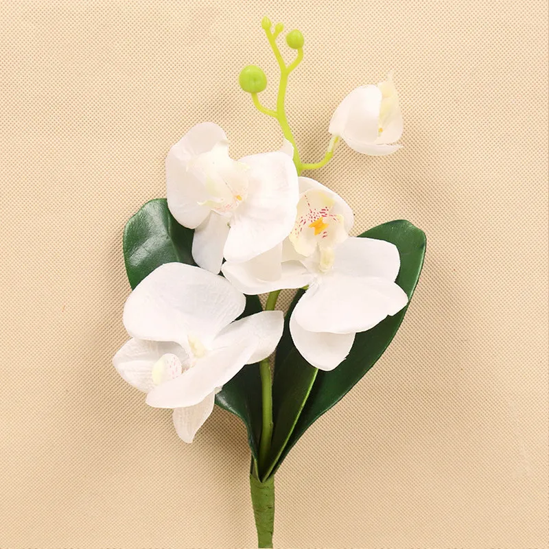 

YOOSA Real touch silk artificial flowers orchid for wedding home party decor 4heads 3 leaves simulation orchid potted plant