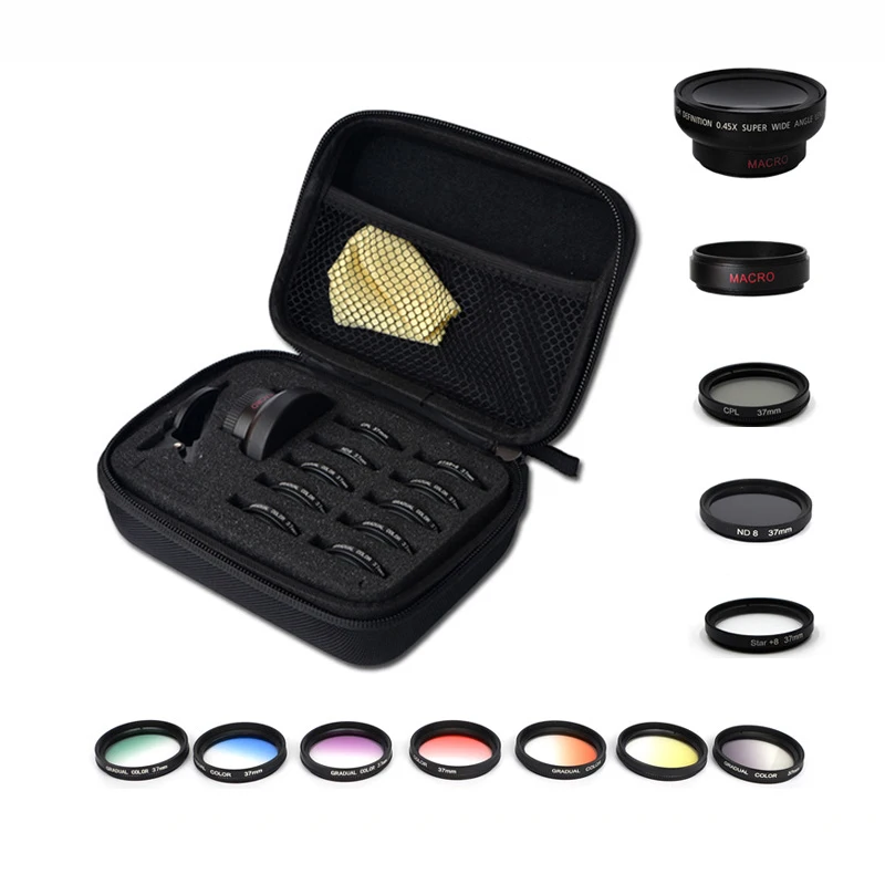

12in1 Mobile Phone SLR Lens 0.45x Wide-angle Macro Starlight Dimming CPL Gradient Filter Set For Canon Nikon Camera Lens Filter