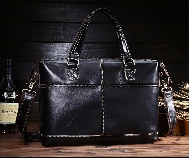 

Genuine leather men's brief case first layer cowhide leather male messenger bag vintage men's quality handbag horizontal desgin