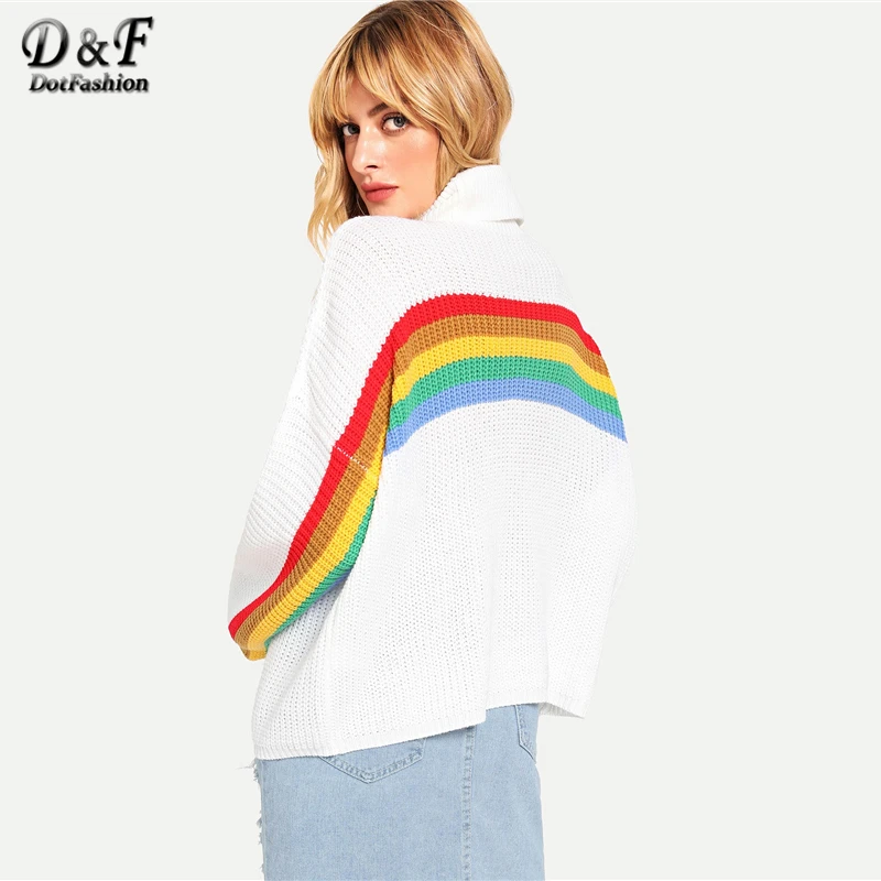 Dotfashion, белый, свернутый свитер с воротником, женский, Повседневный, осень, стиль, высокий ворот, длинный рукав, женский весенний пуловер