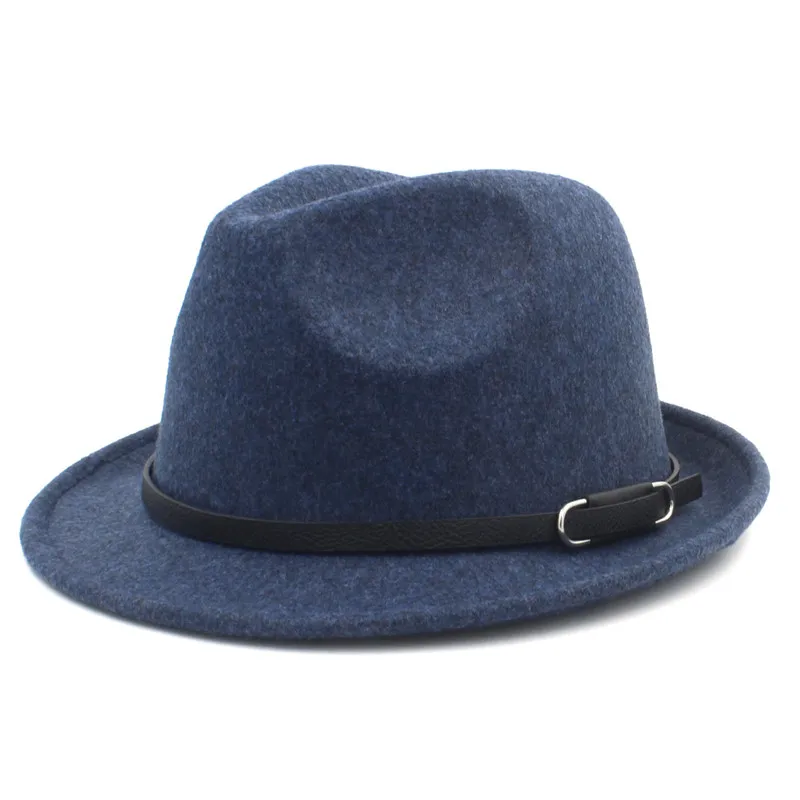 Модные шерстяные Для женщин Gangster шляпа Фетр фетровая шляпа для зима-осень элегантные Леди Хомбург церкви Джаз шапки Размеры 56-58 см M18 - Цвет: Dark Blue