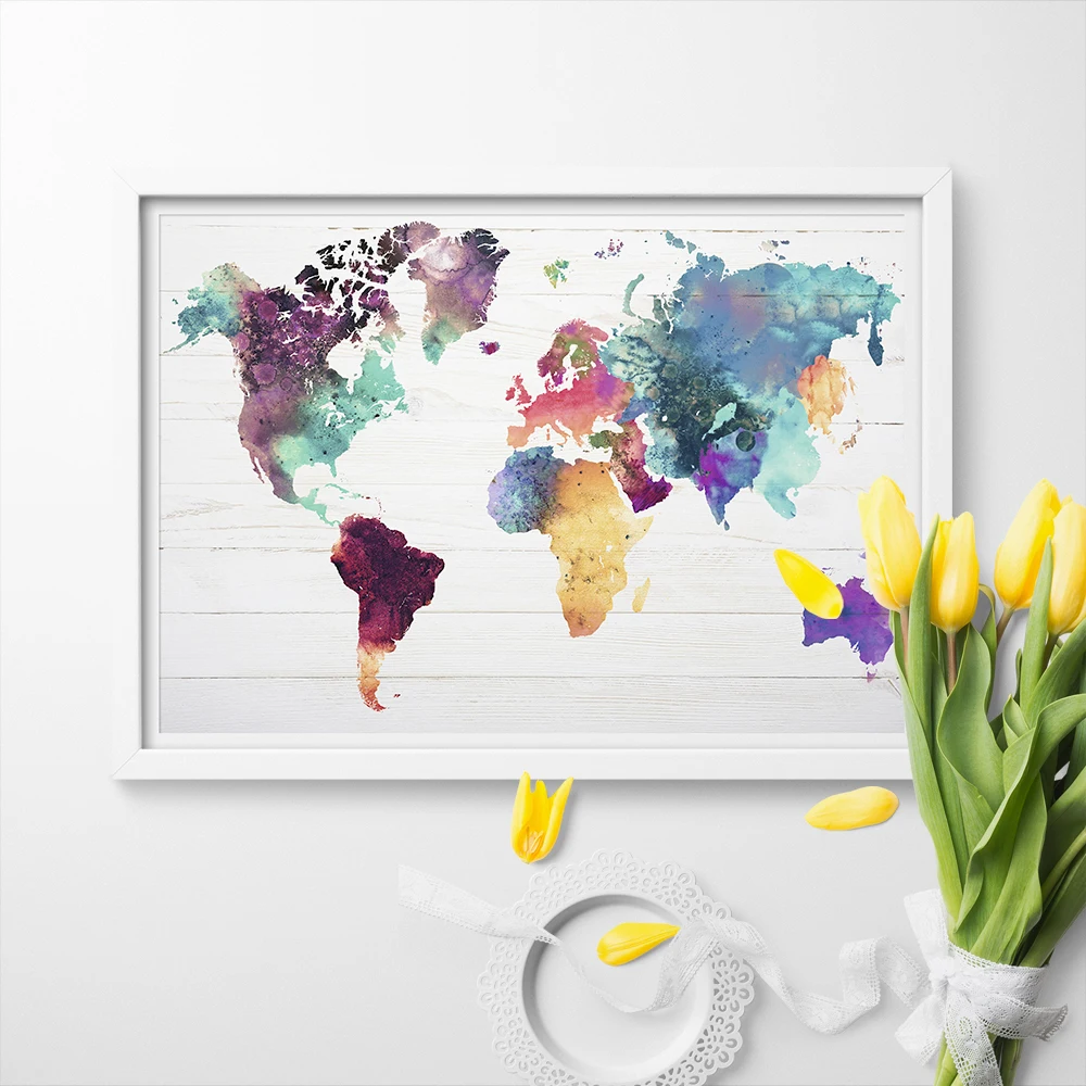 

HD Printed Antique Watercolor World Map Canvas Poster Art Print Canvas Painting Wall Art Home Decor No Frame