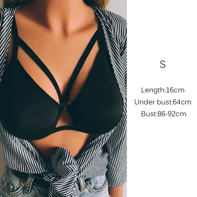 1PC Women Sexy Seamless Underwear Women's Fashion Black Cross Bandage Push Up Bra Bralette Erotic Lingerie 22 AMKB3B05-S