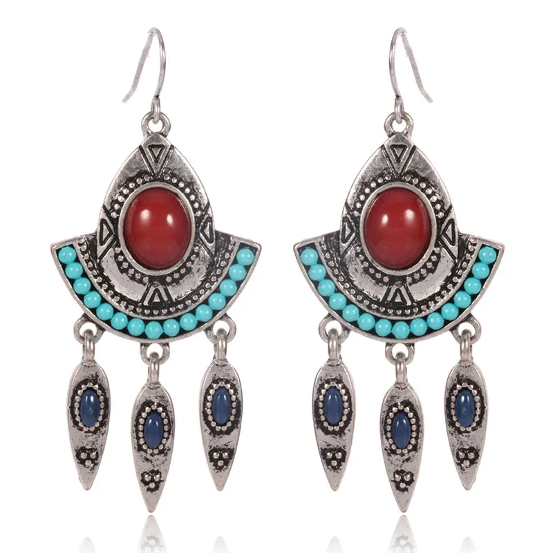Download Bohemian Style Red/Black Resin Stone Drop Earrings Hot Sale Vintage & Antique Silver Plated ...