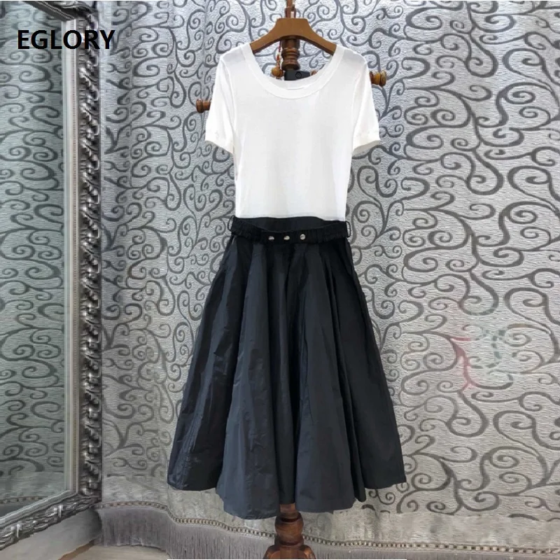 

New Arrival Summer Dress 2019 Fashion Style Women O-Neck Color Block Patchwork Mid-Calf Length Casual Silk Cotton Dress Belts