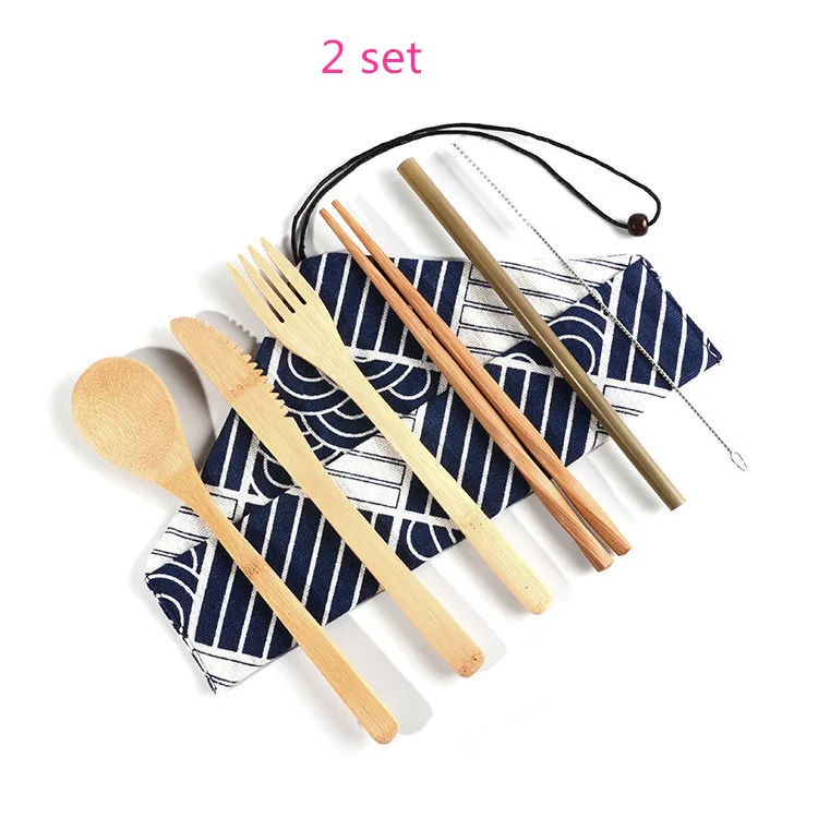 

Traditional Chinese Bamboo Tableware Set Wooden Cutlery Fork Knife Spoon Set Eco-Friendly Bamboo Straw for Travel Dinner Set