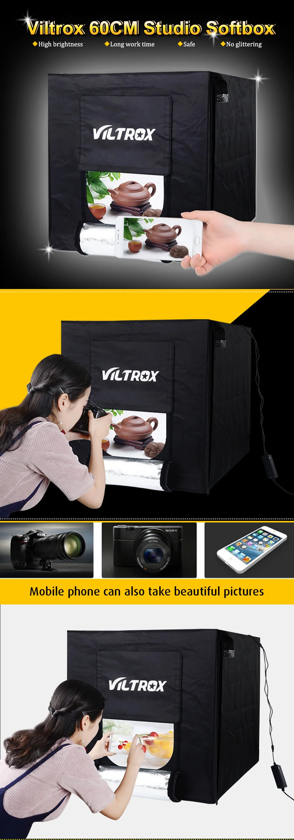 Viltrox 60*60 см Портативный фотостудия светильник ing мини софтбокс светильник коробка складной светильник фото фон стрельба палатка комплект