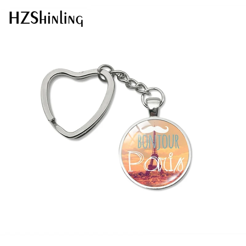 

2019 New Fashion Bonjour Paris Heart Keychains Je T'aime Eiffel Tower Glass Cabochon Key Fob for Women Men Gifts