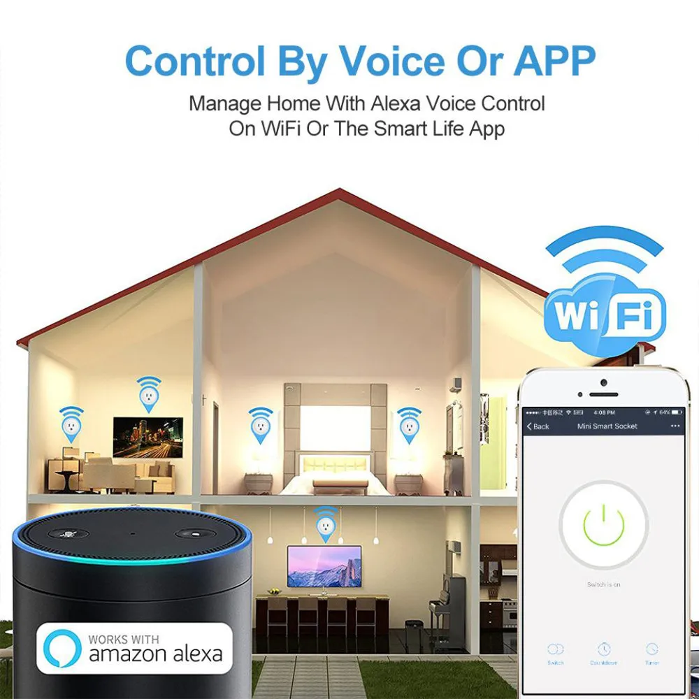 

2Pcs WiFi Smart Wireless socket Smart Plug Wi-Fi Enabled Mini Outlets Smart Socket Control Your Electric Devic M.16
