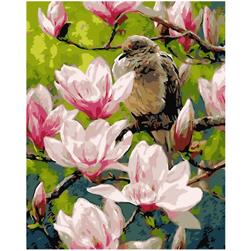 Картина по номерам DIY дропшиппинг 40x50 50x65 см Магнолия дерево и птицы животное