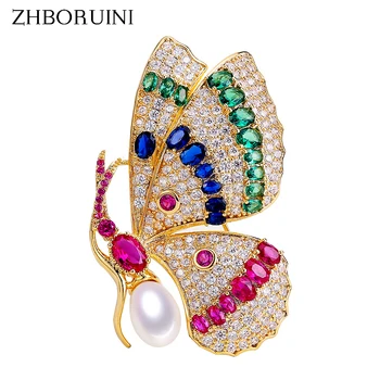 

ZHBORUINI 2019 Delicate Natural Freshwater Pearl Brooch Court Style Noble Butterfly Brooch Pearl Jewelry For Women Not Fade Gift