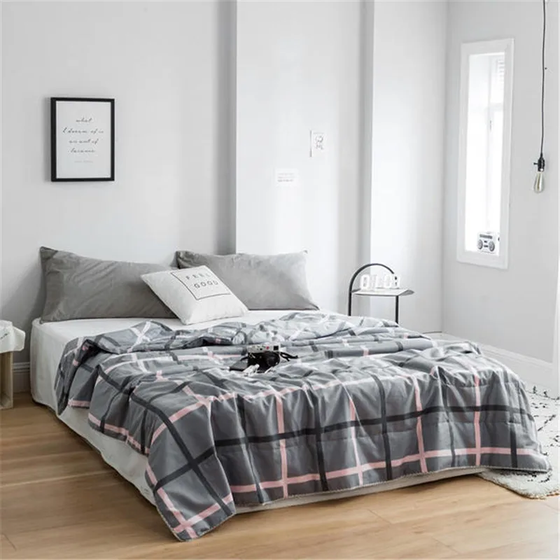 

New Comfortable 100% Cotton Gray Stripe Printing Summer Air Conditioner Cool Thin Quilt Home Textile Bedding Comforters Duvets