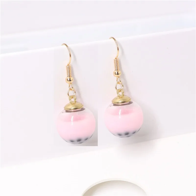 Personality Resin Milk Tea Drink Earring Girls Gifts Colors Candy Color Creative Unique Bubble Tea 45 Colors Drop Earrings 1Pair