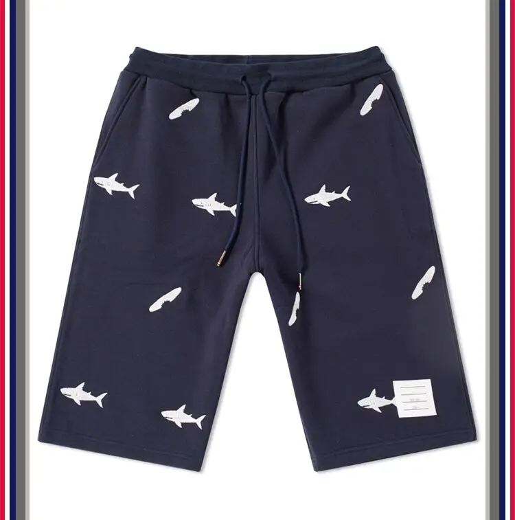 Высокая Новинка Роскошные 19ss мужские удобные вышивка акула Классический Полосатый скейтборд, уличная мода хлопок повседневные шорты# C22