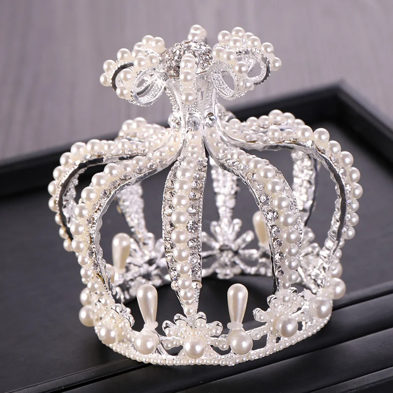 

New Fashion Silver Diadems Pearls Rhinestone Round Tiaras And Crowns For Women Bride Girl Wedding Party Pageant Hair Accessories