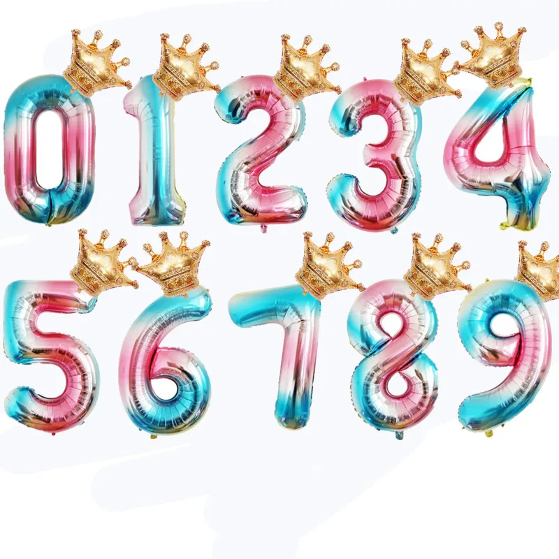 32 дюйма количество Фольга воздушные шары с украшением в виде короны шара с цифрой на возраст 1, 2, 3, 4, 5, День рождения Декорации для свадебных украшений