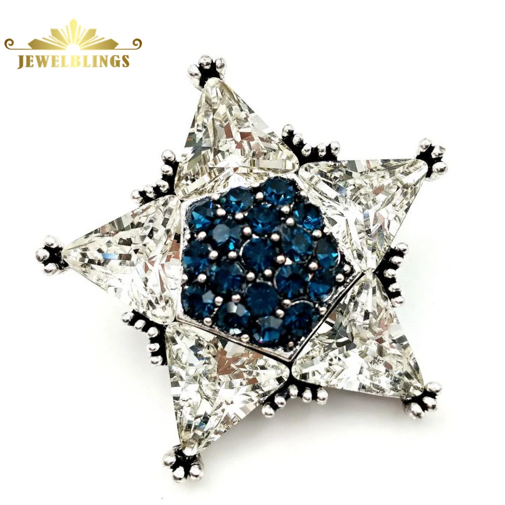 

Gorgeous Vintage Clear and Blue Crystal Star Brooch Silver Tone Micro Pave Crystal Victorian Star Pins Broach Celestial Jewelry