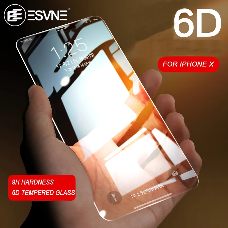 Esvne полное покрытие 6D изогнутый край закаленное защитное стекло на айфон X Стекло Экран пленки протектора 9 H твердость