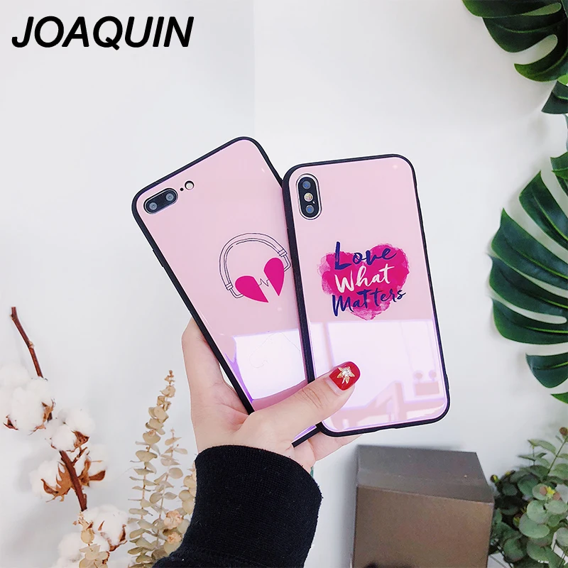 Headset Tempered Glass Case For iPhone X Lovely Heart Hard Back Cover Soft Silicone Bumper 7 6S 8 Plus 6 Cases |