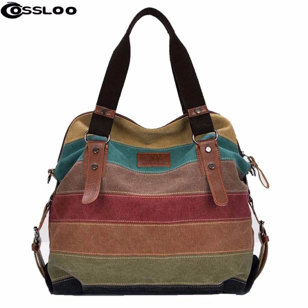 

COSSLOO Fashion Canvas Bag Brand Women Handbags Patchwork Casual Women Shoulder Bags Female Messenger Bag Ladies 2018 Spring