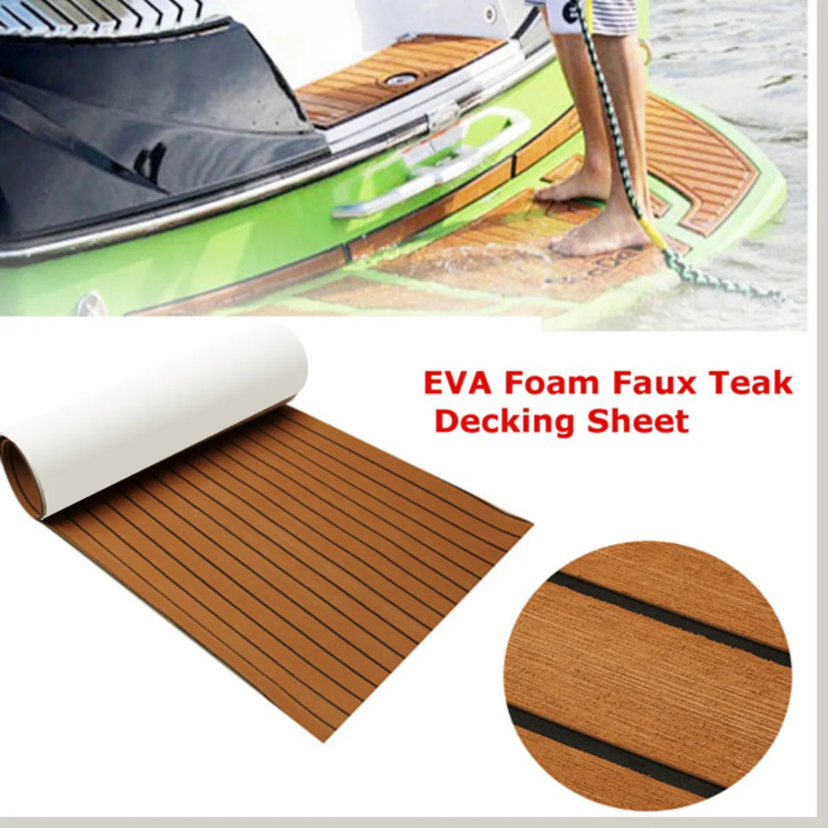 

244x91.5cm Marine Boat EVA Foam Teak Sheet Yacht RV Floor 6mm thick Self Adhesive Synthetic Decking Foam Floor Mat Carpet Brown