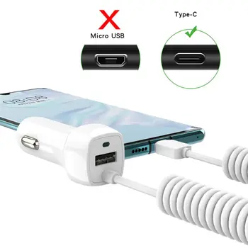 

New Smart Phone Car Charger With Type C Charge Cable For Samsung Xiaomi Huawei Meizu Sony Mobile Phone Tablet GPS