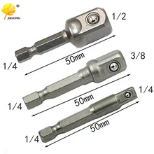 Chrome Vanadium Steel Socket Adapter Hex Shank to 1/4″ 3/8″ 1/2″ Extension Drill Bits Bar Hex Bit Set Power Tools