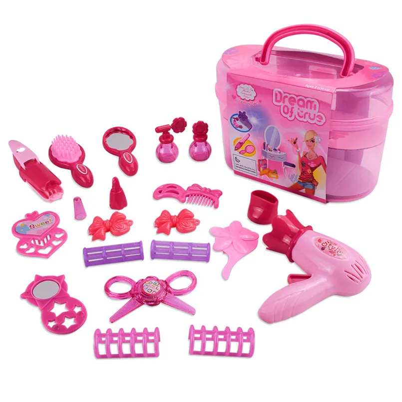 

Girls Make Up Set Pretend Play Toys Simulation Hair Dryer Plastic Toy Cosmetics Kit Beauty Makeup Jewelry Toys Handbag For Kid
