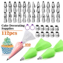 

Bakeware 112PCS Pastry Nozzles And Coupler Icing Piping Tips Sets Stainless Steel Rose Cream Bakewares Cupcake Cake Decorating